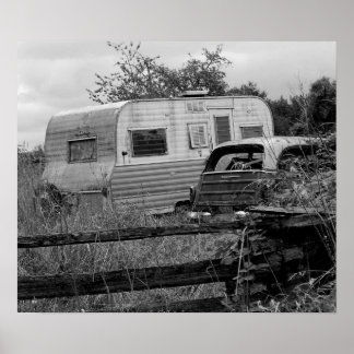 Póster Camper antiguo en blanco y negro