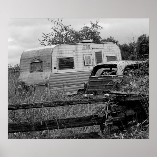 Póster Camper antiguo en blanco y negro (Frente)