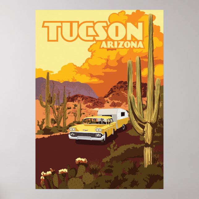 Póster Camper de viaje de 28 "x20" - Tucson, Arizona (Frente)