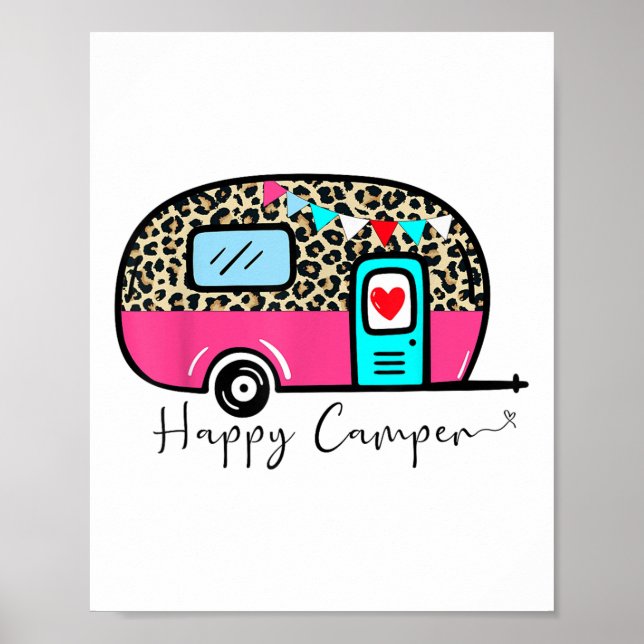 Póster Camper Happy Summer Camp Camping Leopard Funny Gla (Frente)