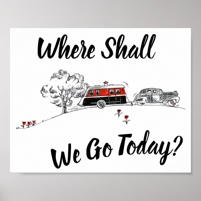 Póster Camper Retro Viaje Viejo Trailer Coche Wanderlust (Frente)