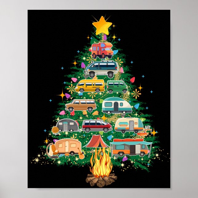 Póster Camper vehículos de árbol de Navidad Camping Rving (Frente)