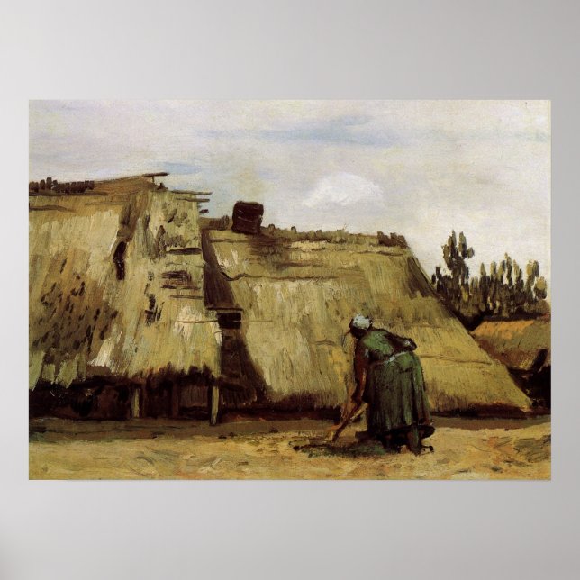 Póster Campesina excavando una cabaña de Vincent van Gogh (Frente)