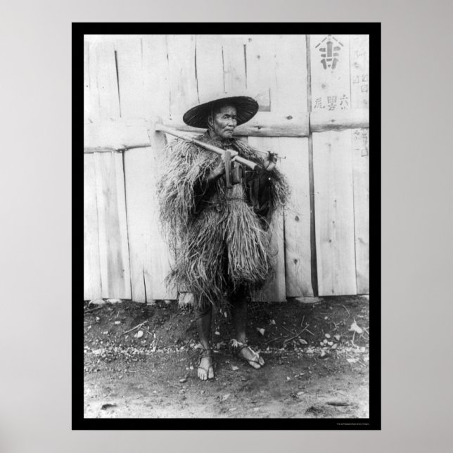 Póster Campesino japonés con el abrigo de paja 1885 (Frente)