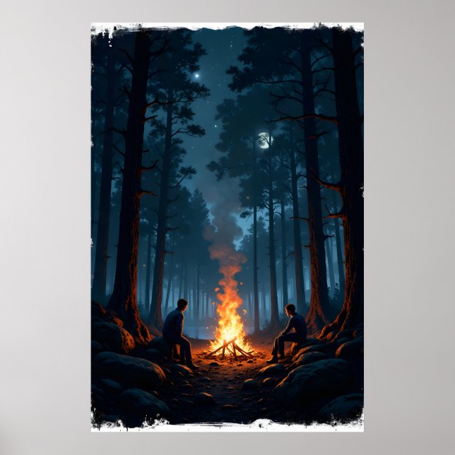 Póster Campfire under a starry night sky in the serene  (Frente)
