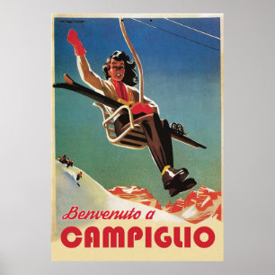 Póster Campiglio, Mujer en un Telesilla