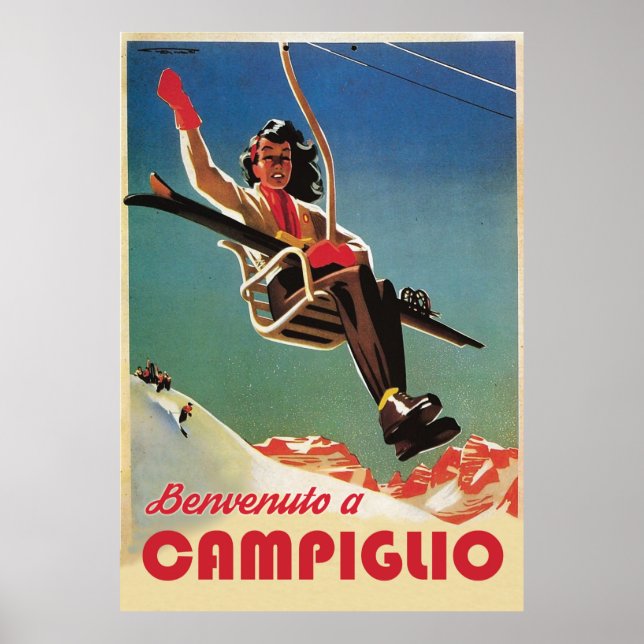 Póster Campiglio, Mujer en un Telesilla (Frente)