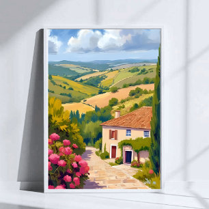 Póster Campiña italiana Viaje en acuarela de viñedo