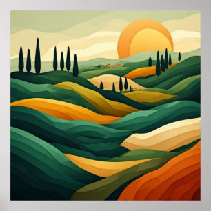 Póster Campiña toscana dorada al atardecer ☀️