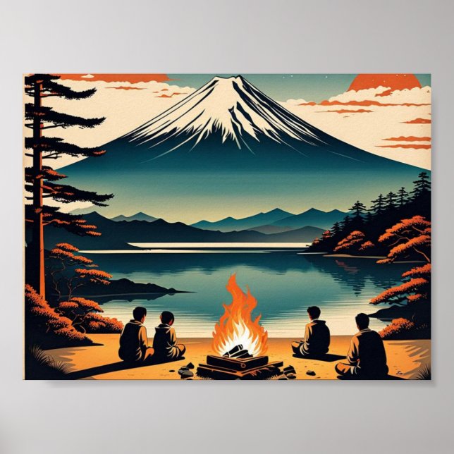 Póster Camping AI japonés Mt Fuji (Frente)