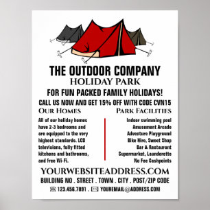 Póster Camping, anuncio de parque de vacaciones