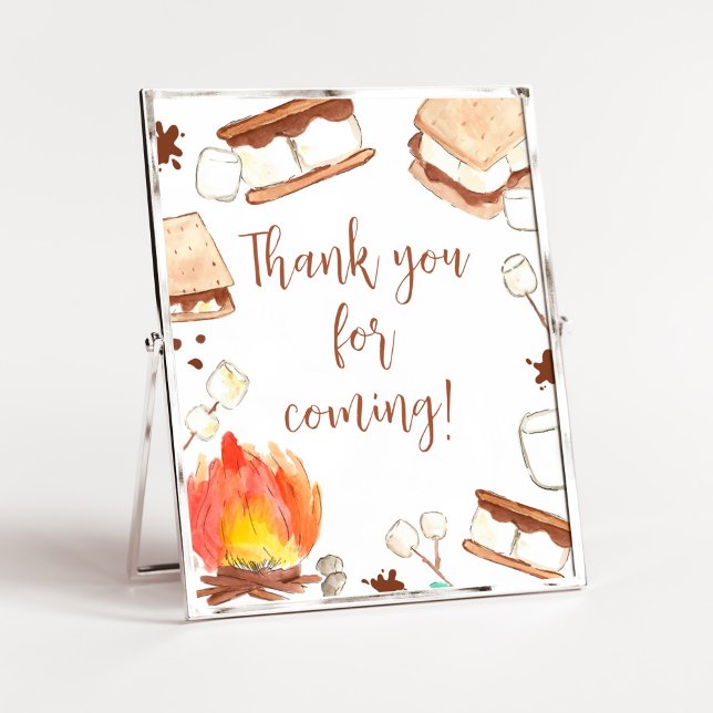 Póster Camping Baby Shower Gracias por venir (Smore Fun Baby Shower Thank you for Coming Sign)