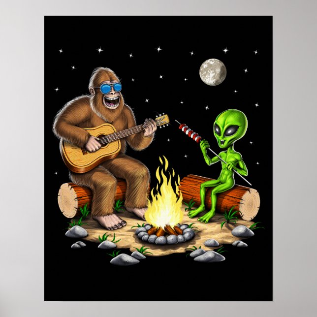 Póster Camping Bigfoot y Alien (Frente)