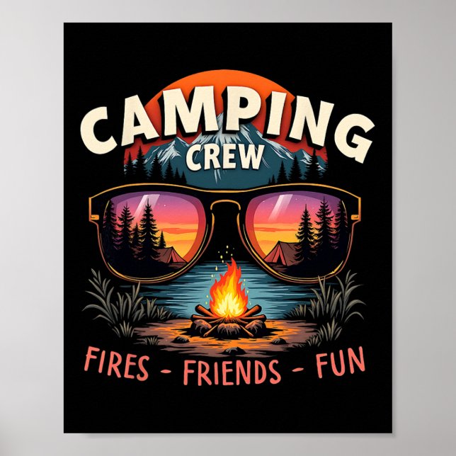 Póster Camping Crew Fires Friends Fun Vacation Summer  (Frente)