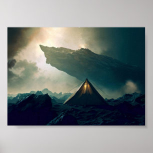 Póster Camping de carpas en un espacio profundo