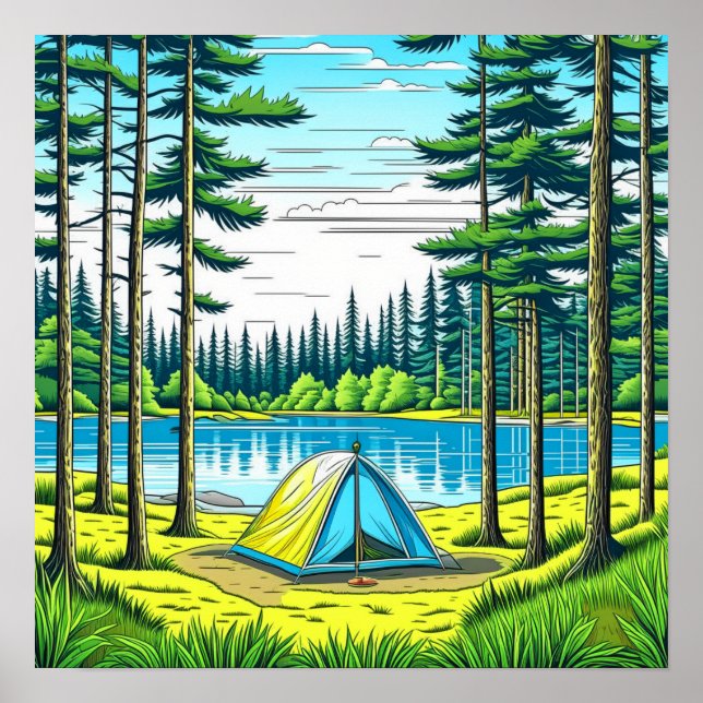 Póster Camping de carpas temáticas en los bosques (Frente)