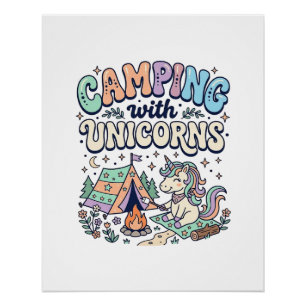 Póster Camping de Unicornios con Sticker Kawaii de Unicor