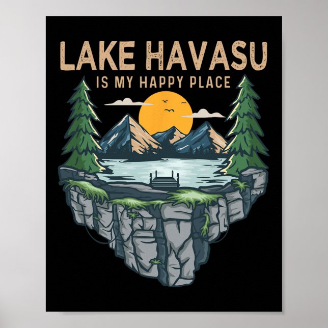 Póster Camping en bote de pesca - Mi lugar feliz Lago Hav (Frente)