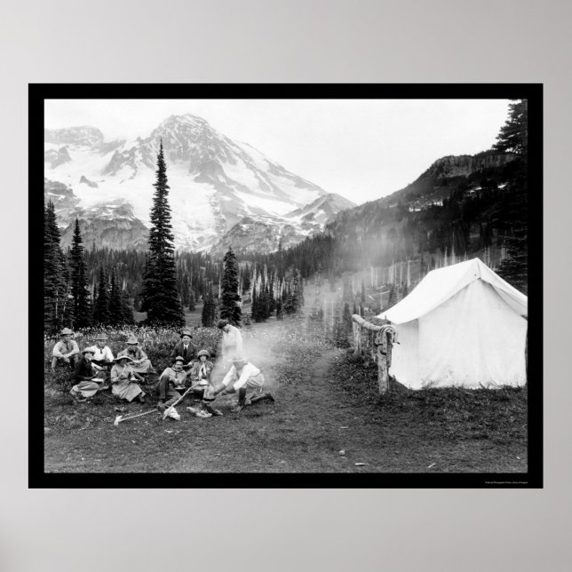 Póster Camping en Henry indio, Mount Rainier, WA 1922 (Frente)