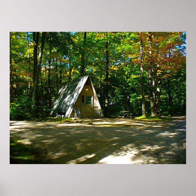 Póster Camping en una cabina con marco A (Frente)