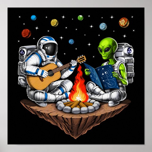 Póster Camping espacial Astronauta Alien (Frente)