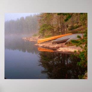 Póster Camping Foggy Canoe, Lago Kawnipi,