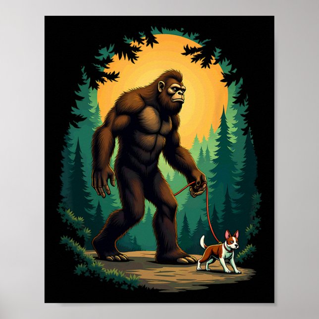 Póster Camping Hiking Bigfoot Walking With Boston Terrier (Frente)