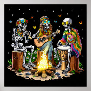Póster Camping Hippie Skeletons