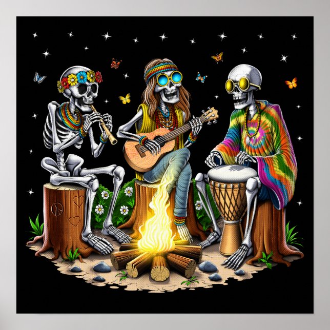 Póster Camping Hippie Skeletons (Frente)
