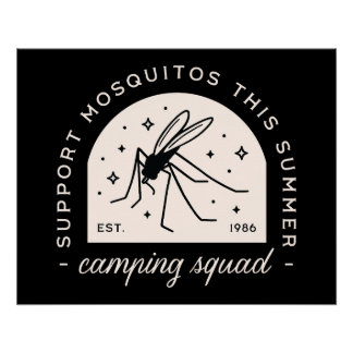 Póster Camping mosquito funny summer camp whimsical black