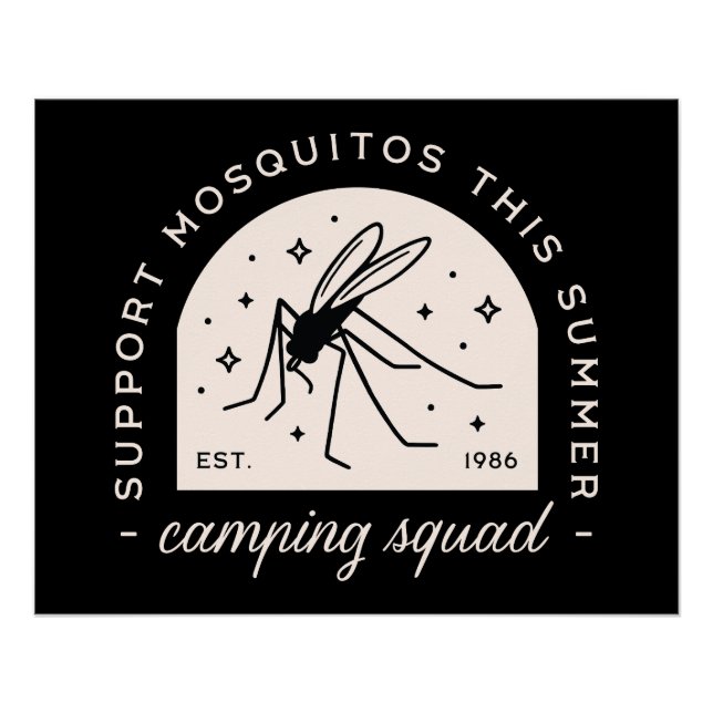 Póster Camping mosquito funny summer camp whimsical black (Anverso)
