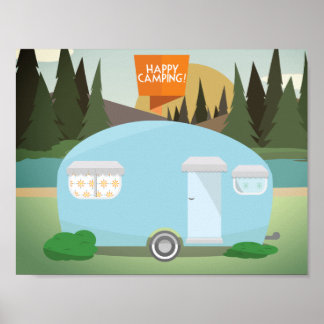 Póster Camping Retro Happy, Poster de Camper Vintage