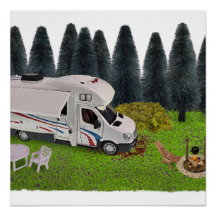Póster Camping RV en el campamento forestal