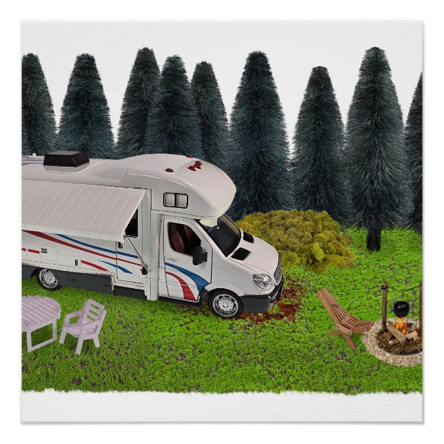Póster Camping RV en el campamento forestal (Anverso)