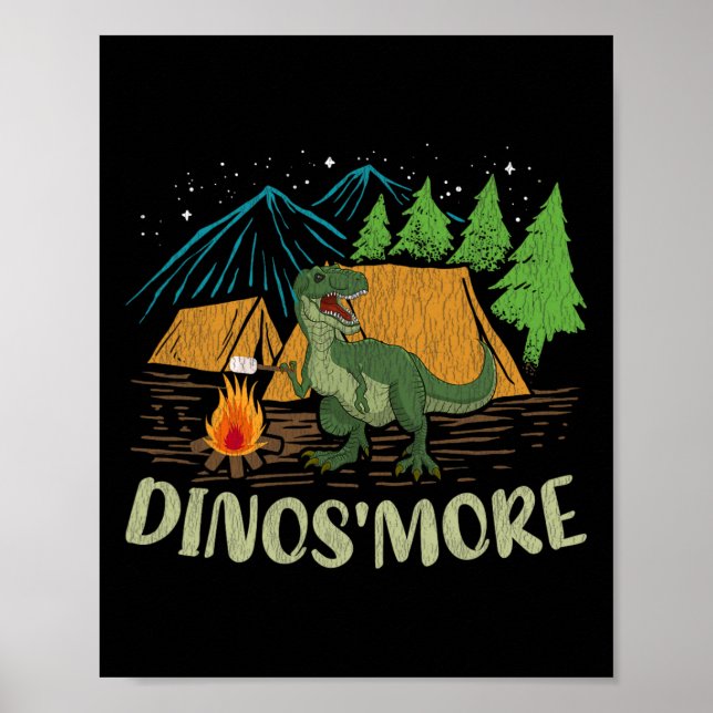 Póster Camping S'more Dinosaur Lover Funny Dinosaur Campi (Frente)