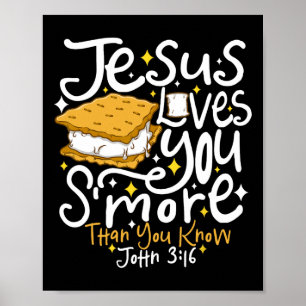 Póster Camping Smore Jesús te Ama Juan Versículo de la Bi
