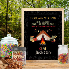Póster Camping Trail Mix Station Rótulo de fiesta de cump