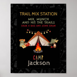 Póster Camping Trail Mix Station Rótulo de fiesta de cump