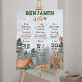 Póster Camping Woodland Primer Rótulo de cumpleaños