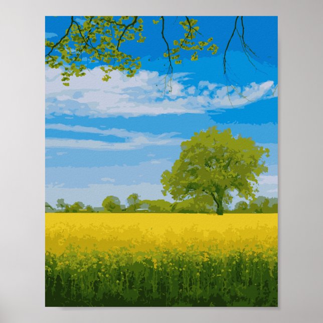 Póster campo acuarela de flores de campo amarillo (Frente)