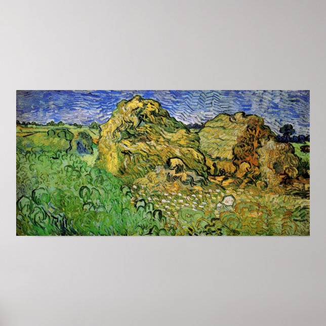 Póster Campo con almiares de Vincent van Gogh (Frente)