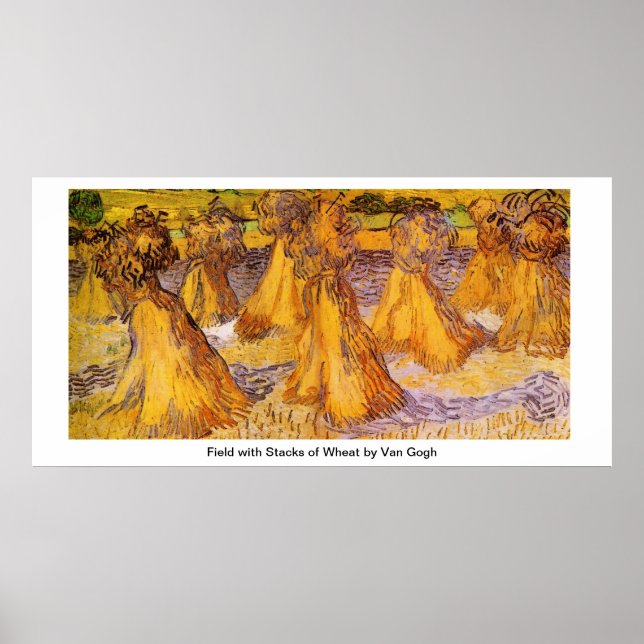 Póster Campo con pilas de trigo de Van Gogh (Frente)