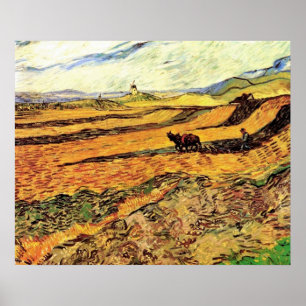 Póster Campo con Plowman y Mill Vincent van Gogh