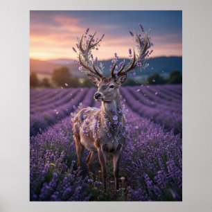 Póster Campo Crepuscular del Ciervo Lavanda