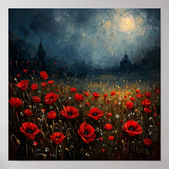 Póster Campo de amapolas nocturnas (Frente)