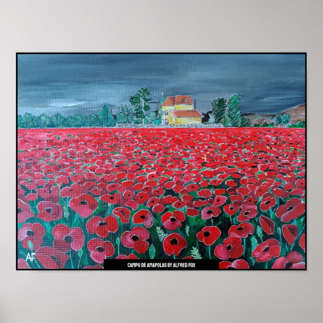 Póster Campo de Amapolas pintado por Alfred Fox (Frente)