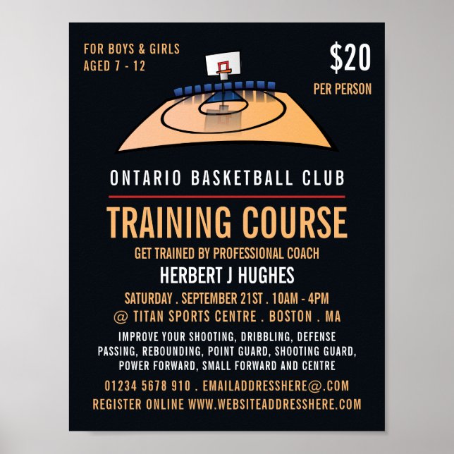 Póster Campo de baloncesto, curso de entrenamiento de bal (Frente)