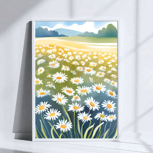 Póster Campo de Daisies   Pintura floral de flor Meadow