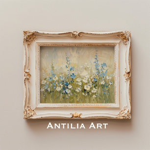 Póster Campo de flores pintadas de pradera de flores silv