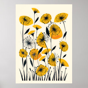 Póster Campo de flores silvestres de Dandelion